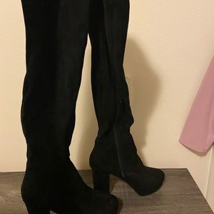 Thigh High Faux Suede Boots - Zip Up